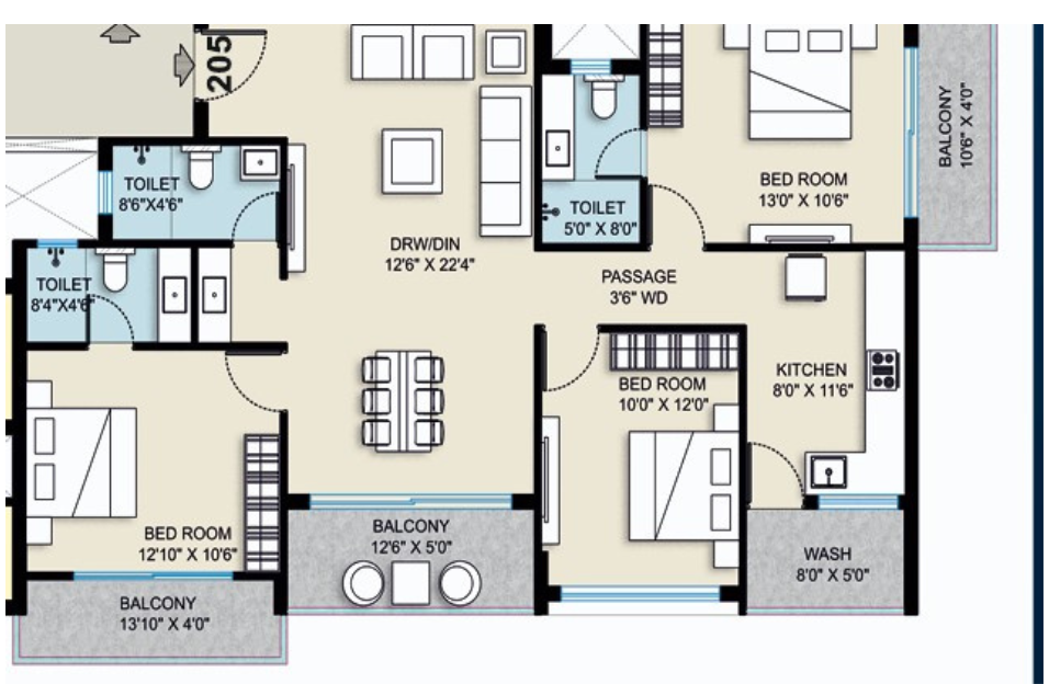 Click me 3BHK Floor Plan